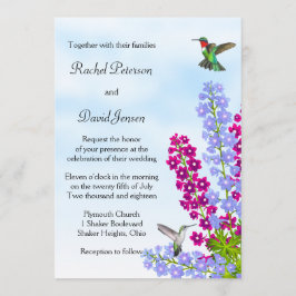Hummingbirds en flores de jardín invitación a boda