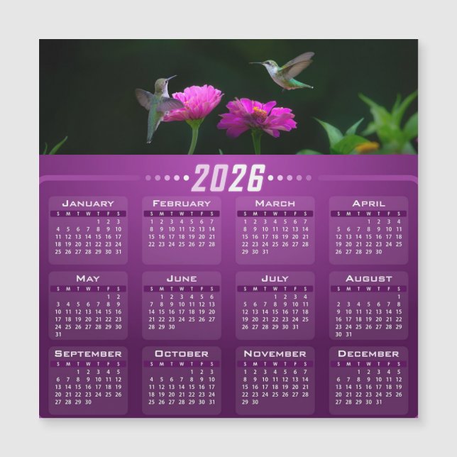 Hummingbirds In Garden Magnetic Calendar Card (Anverso)