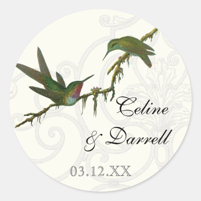 Hummingbirds n Swirls - Pegatina o sello Boda (Anverso)