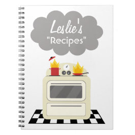 Humo de la cocina y cuaderno retro de la receta de