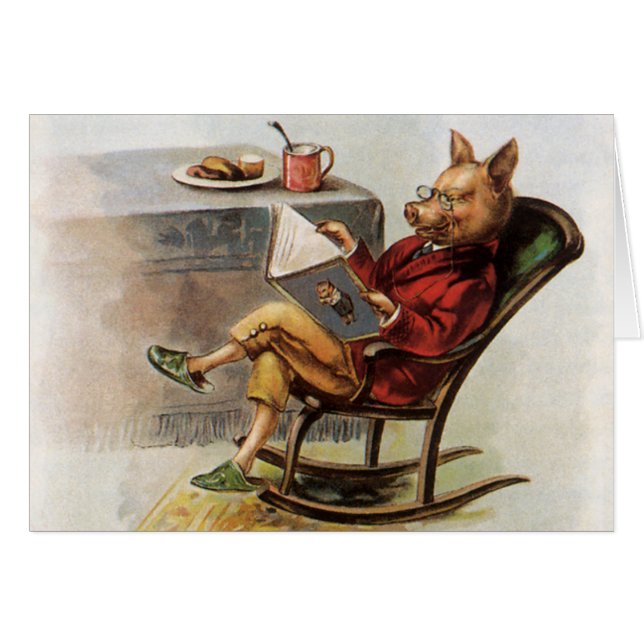 Humor Antiguo, Cerdo en Mecedora Leyendo un Libro (Anverso (Horizontal))