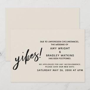 ¡Humor Boda pospuesto Yikes! Invitación de crema