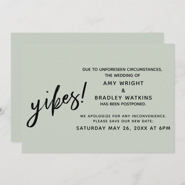 ¡Humor Boda pospuesto Yikes! Invitación de sabios (Anverso / Reverso)