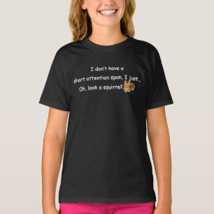 Humor de ardilla de atención corta camiseta oscura