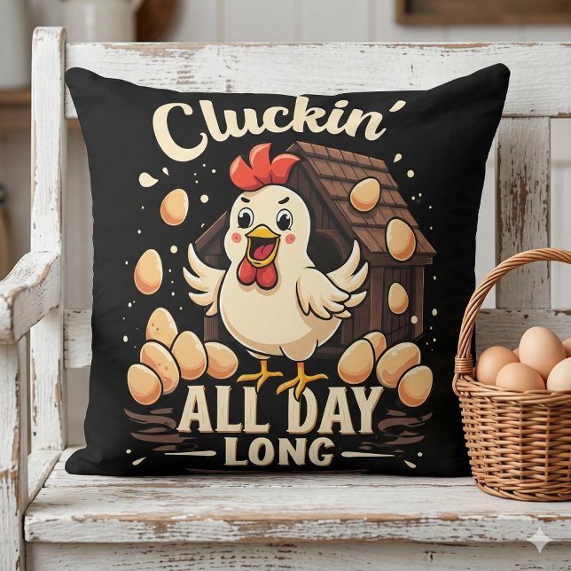 Humor de pollo gracioso Cojín decorativo de vida d (Funny Chicken Humor Rustic Farm Life Throw Pillow Mockup A)