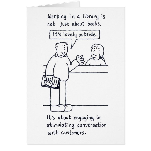 Humor del bibliotecario, cliente que habla del (Frente)
