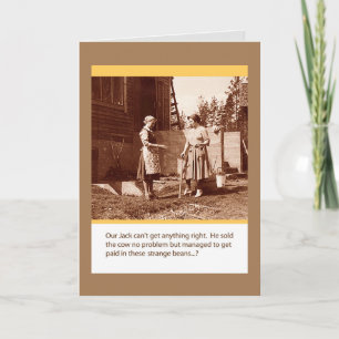 Humor vintage, tarjeta de 'judías de Jack'