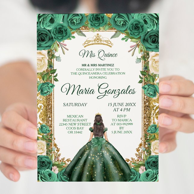 Hunter Green Dress 1 Charra Mis Quince Invitación (Subido por el creador)