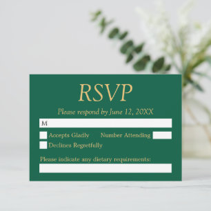 Hunter Green Golden Beige Wedding Tarjeta RSVP