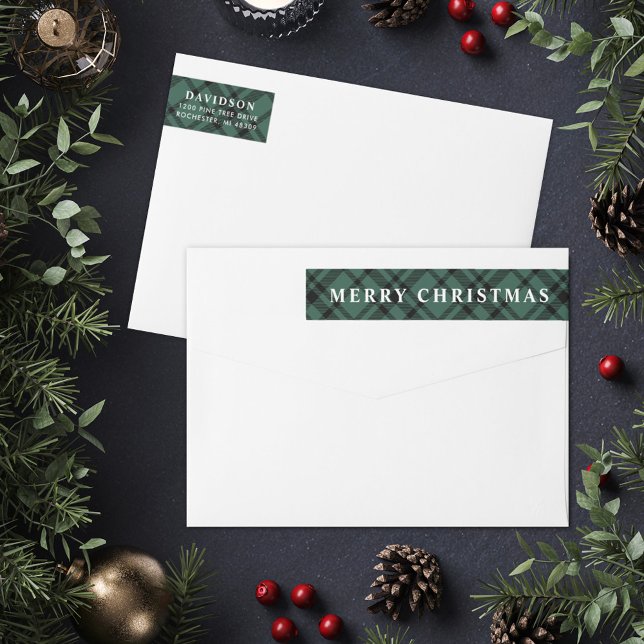 Hunter Green Tartan Plaid Merry Christmas Address (Subido por el creador)