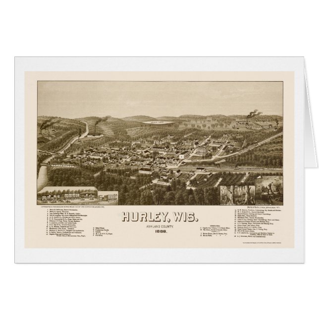 Hurley, mapa panorámico de los WI - 1886 (Anverso (Horizontal))