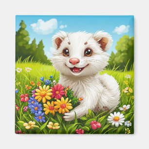 Hurón Blanco Lindo Imán de Nevera de Dibujos Anima