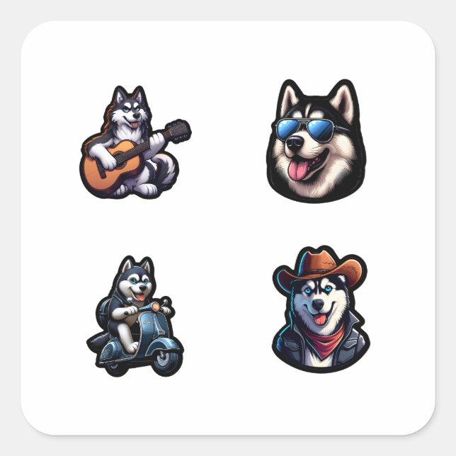 Husky Dog Funny 4 Pegatinas Pack.png (Anverso)