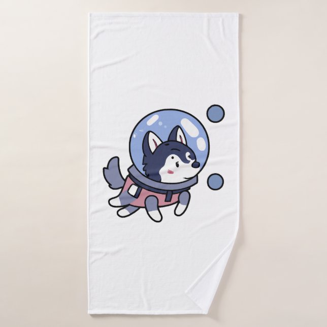 Husky en el espacio Cachorro Perro Lover Retro (Toalla de baño)