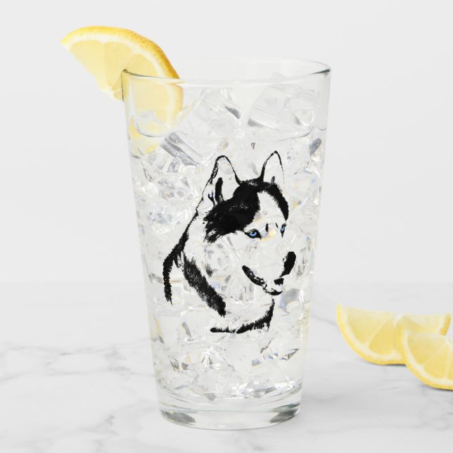 Husky Glasses Siberian Husky Pup Glass Personaliza (Anverso (hielo))