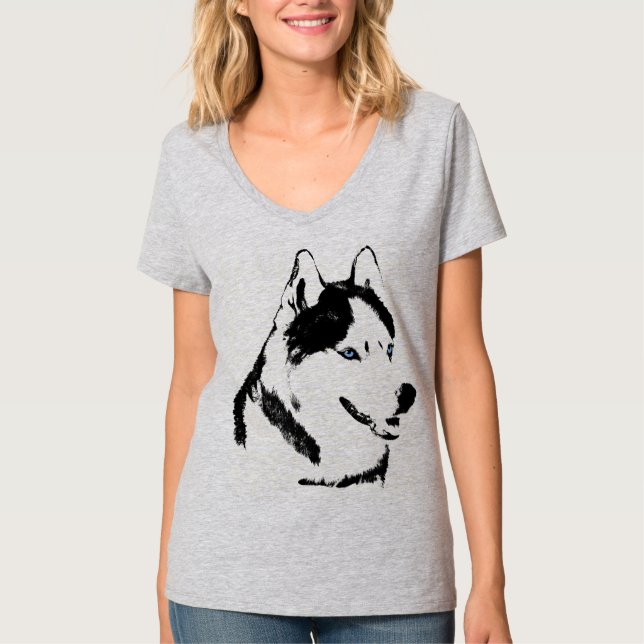 Husky Malamute, mujer, espantada camiseta de perro (Anverso)