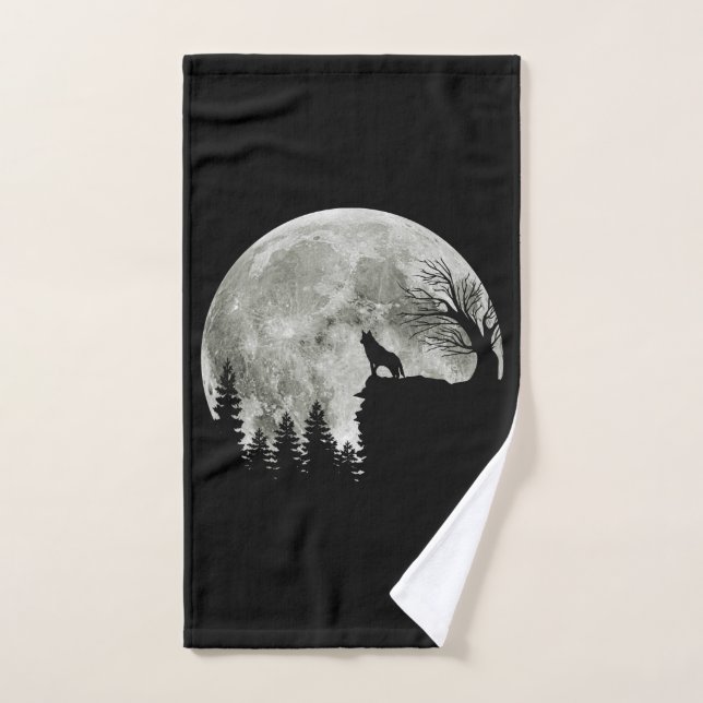 Husky Stand On Mountain Spooky Halloween Moon (Toalla de mano)