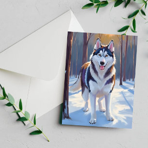Husky   Tarjeta de pintura de mascota de acuarela 