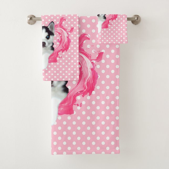 Husky Welpe rosa Herz Punkte Mädchen (In situ)