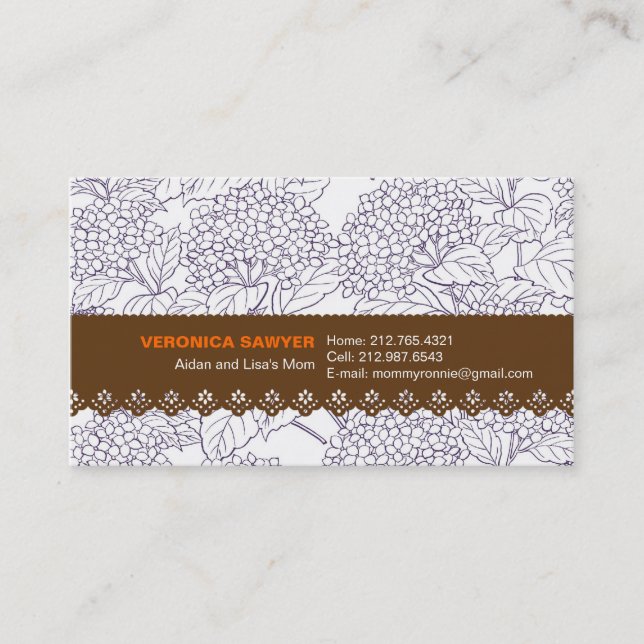 Hydrangea azul con perfil del cordón/la tarjeta de (Anverso)