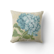 Hydrangea azul y almohada floral del vintage del