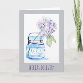 Hydrangea en acuarela de Jar 5x7 tarjeta doblada
