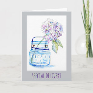 Hydrangea en acuarela de Jar 5x7 tarjeta doblada