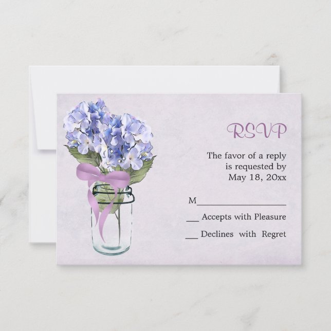 Hydrangea en una tarjeta Mason Jar - RSVP (Anverso)