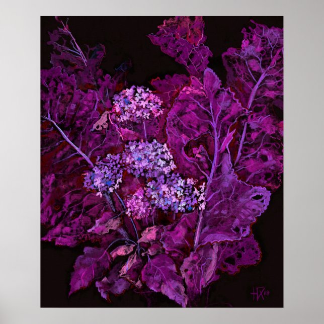 Hydrangea y el arte floral hórreo negro morado (Frente)