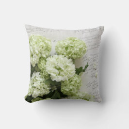 hydrangeas blancos con la almohada de la escritura