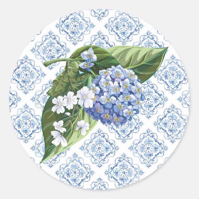 Hydrangeas Blue Tile Sellos para sobres (Anverso)