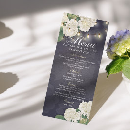 Hydrangeas Flores String Lights Blue Boda Menu