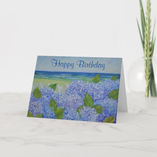 Hydrangeas por la tarjeta de cumpleaños del mar (Anverso)