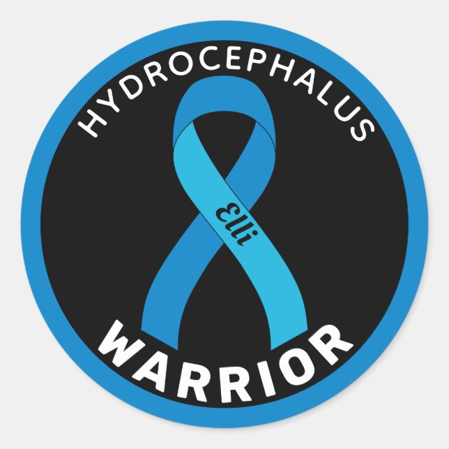 Hydrocephalus Warrior Ribbon Black Round Pegatina (Anverso)