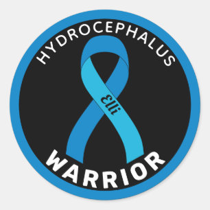 Hydrocephalus Warrior Ribbon Black Round Pegatina