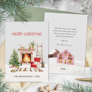 Hygge Acuarela Chimenea Sala Navidad