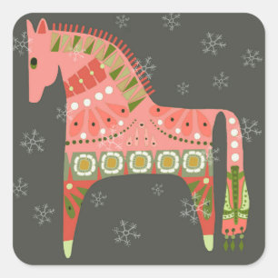 Hygge Holiday Horse Rounding Square Pegatinas