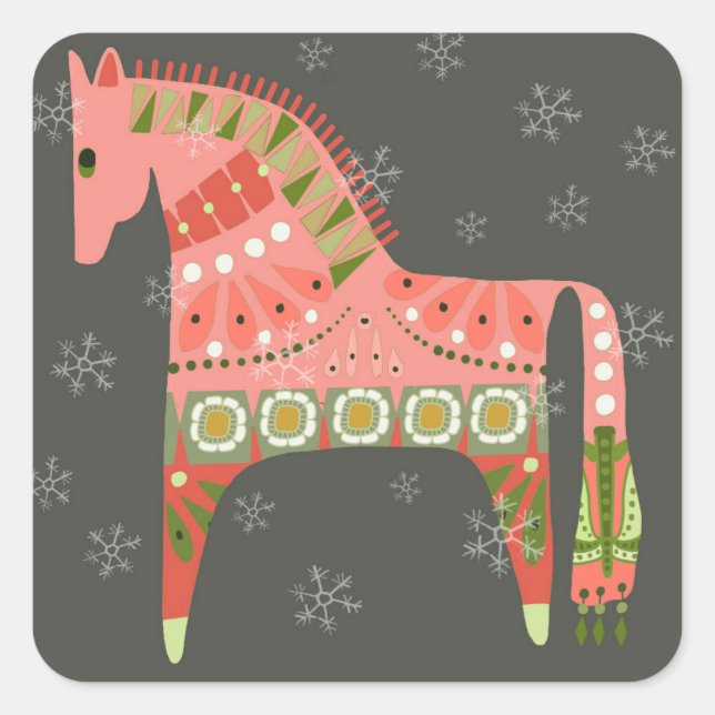 Hygge Holiday Horse Rounding Square Pegatinas (Anverso)