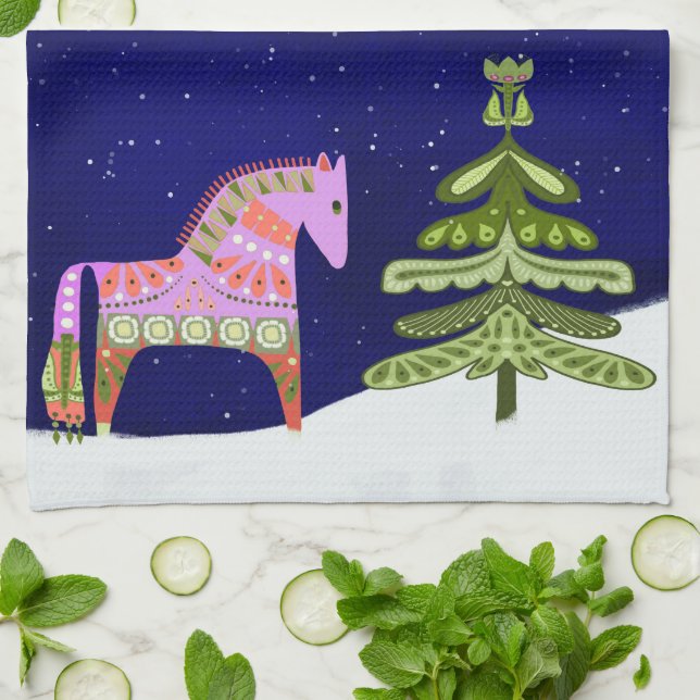 Hygge Horse Winter Scene Kitchen Toalla de té (Doblado)