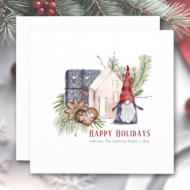 Hygge Navidades Cute Gnome Tarjeta de vacaciones n (Hygge Christmas Cute Gnome Nordic Holiday Card)