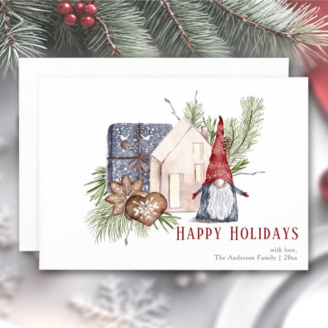 Hygge Navidades Cute Gnome Tarjeta de vacaciones n (Hygge Christmas Cute Gnome Nordic Holidays Card)