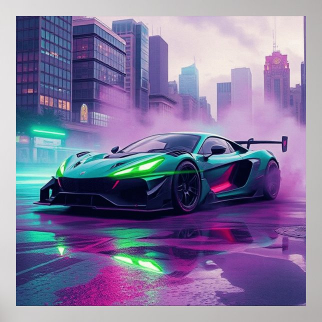 Hyper Car en Neon y Poster de arte de la pared del (Frente)