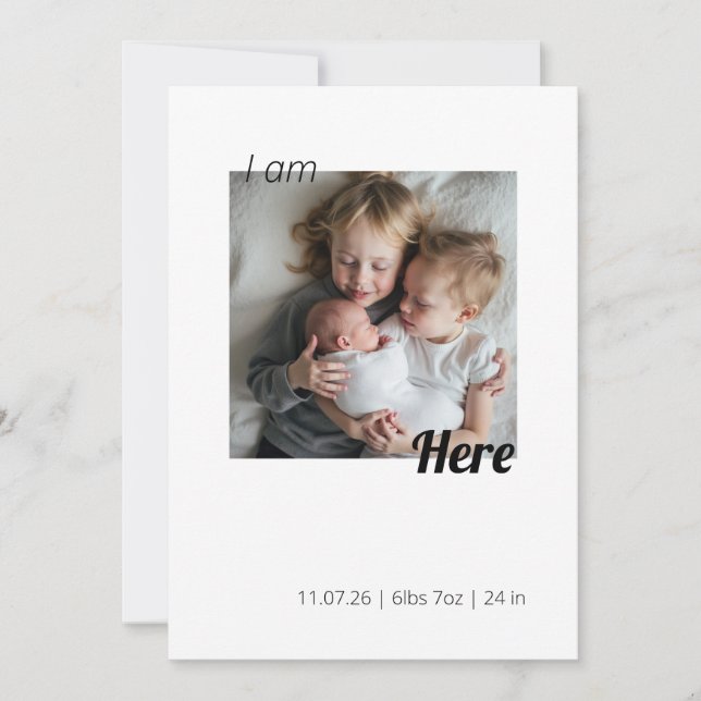 I Am Here Birth Announcement Card (Anverso)