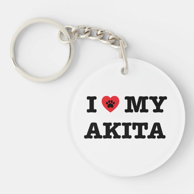 I corazón mi llavero del acrílico de Akita (Frente)