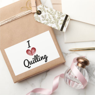 I (corazón) Quilling, (4) grandes Pegatinas Rectán