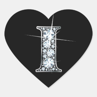 "I" Diamond Bling sobre Pegatina de corazón negro