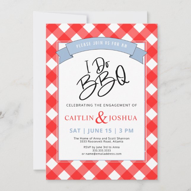 I Do BBQ Engagement Red Plaid Party Invitación (Anverso)
