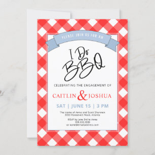 I Do BBQ Engagement Red Plaid Party Invitación