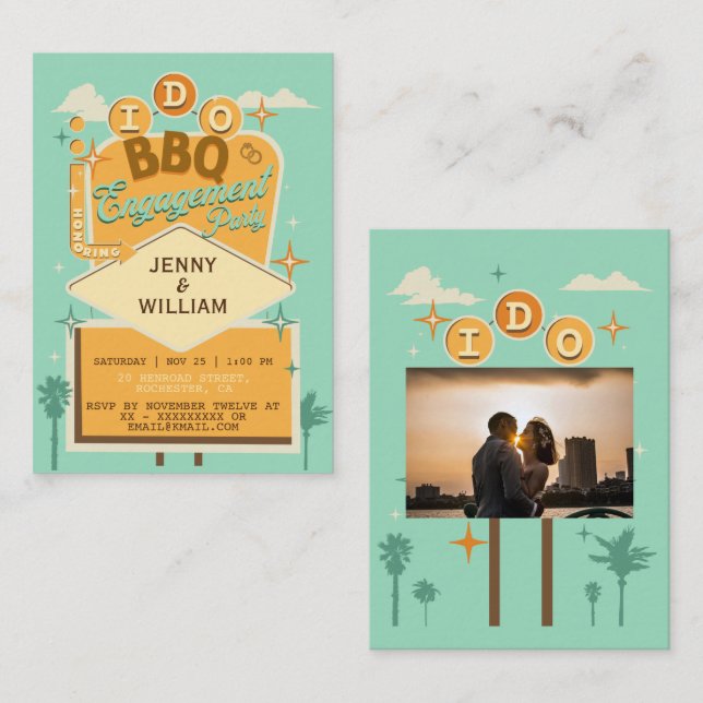 I Do BBQ Retro Engagement Party Invitaciones Fotog (Anverso / Reverso)