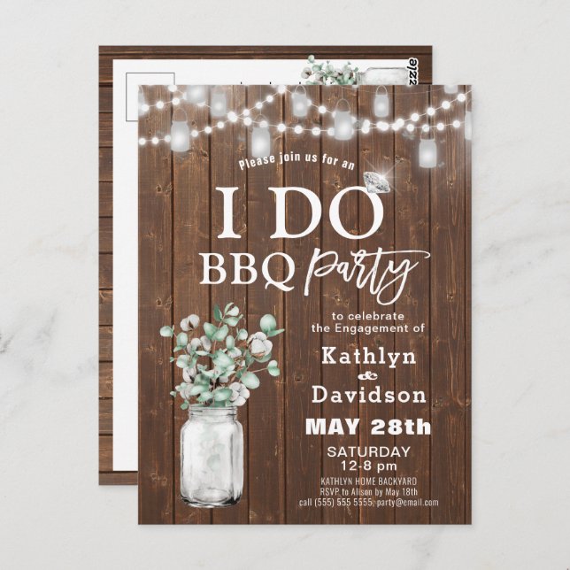 I DO Engagement Eucalyptus BBQ Party Invitación (Anverso / Reverso)